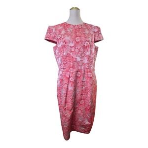 Carmen Marc Valvo Floral Jacquard Sheath Dress Pink Size 18 Pockets Lined Elegan
